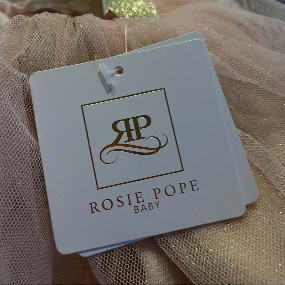 NWT Rosie Pope Girls' Mesh Tutu Blush Rose Gold & Gold Size 12M